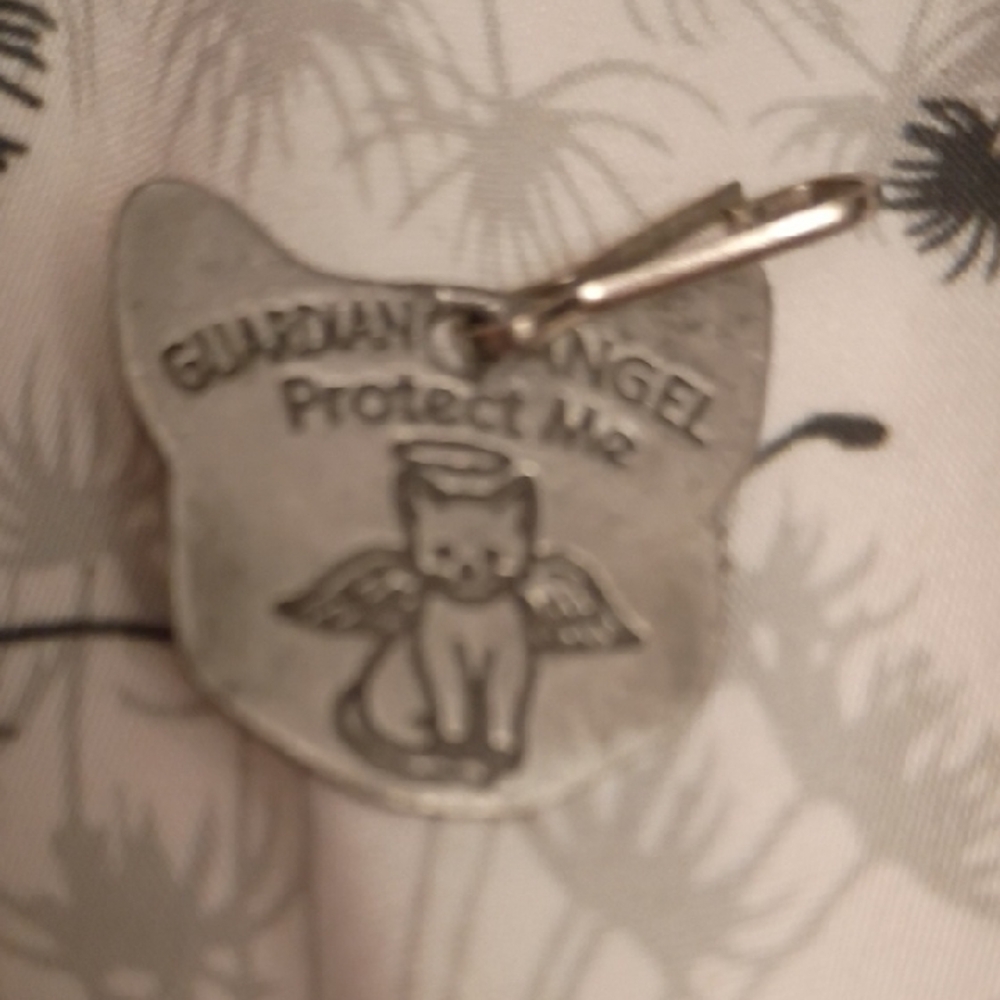 Guardian Angel Protect Me Cat Pendant - Silver Tone